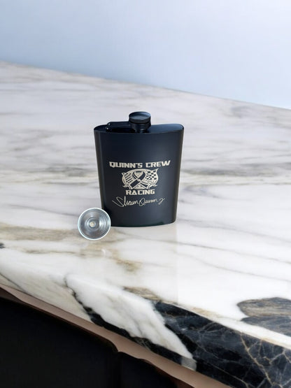 Quinn's Crew Black Matte Stainless Steel Hip Flask