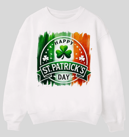 Irish Flag Brushstrokes Happy St. Patrick's Day Crew Neck