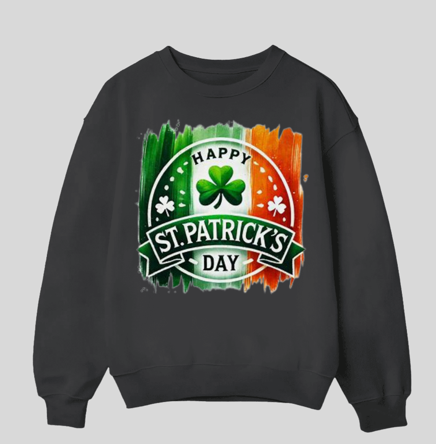 Irish Flag Brushstrokes Happy St. Patrick's Day Crew Neck