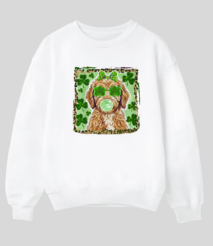 Irish Golden Pup Crew Neck Sweatshirt – St. Patrick’s Day Golden Retriever Sweatshirt