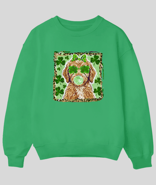Irish Golden Pup Crew Neck Sweatshirt – St. Patrick’s Day Golden Retriever Sweatshirt