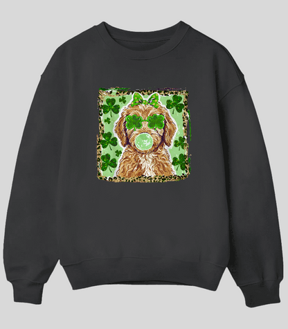 Irish Golden Pup Crew Neck Sweatshirt – St. Patrick’s Day Golden Retriever Sweatshirt