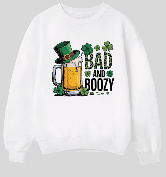 Bad & Boozy Crew Neck Sweatshirt – Funny St. Patrick’s Day Crewneck